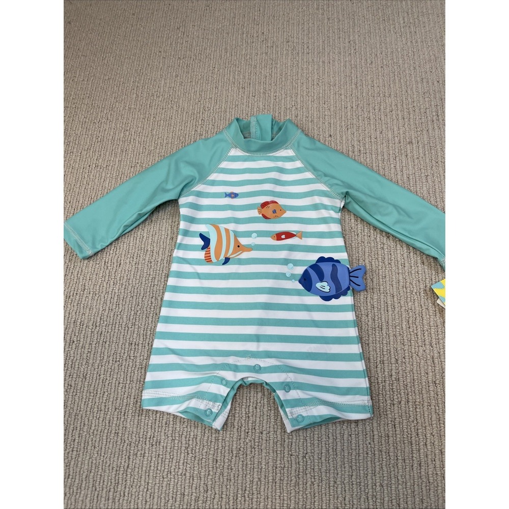 Little Me Baby 6-9 Months Fish Long Sleeve Rash guard Suit Swim Mint Green